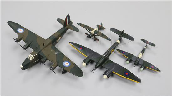 Four World War II painted boxwood model aircraft